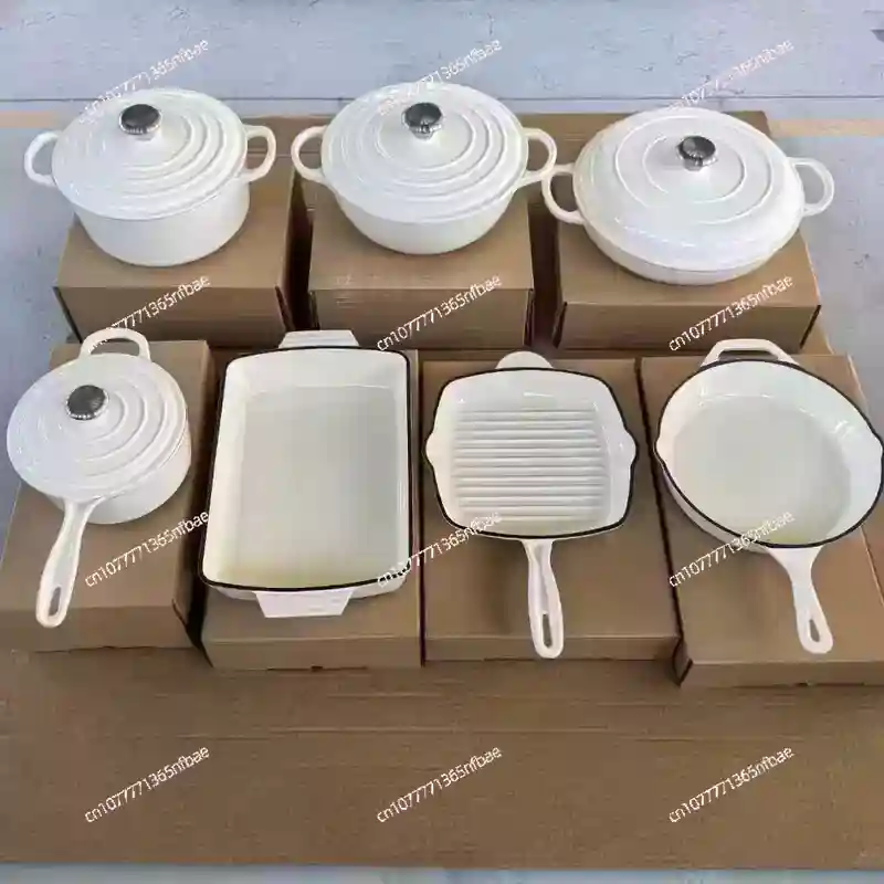 Dutch Oven Enamel - 7-delige gietijzeren emaille kookpottenset, inclusief soeppan