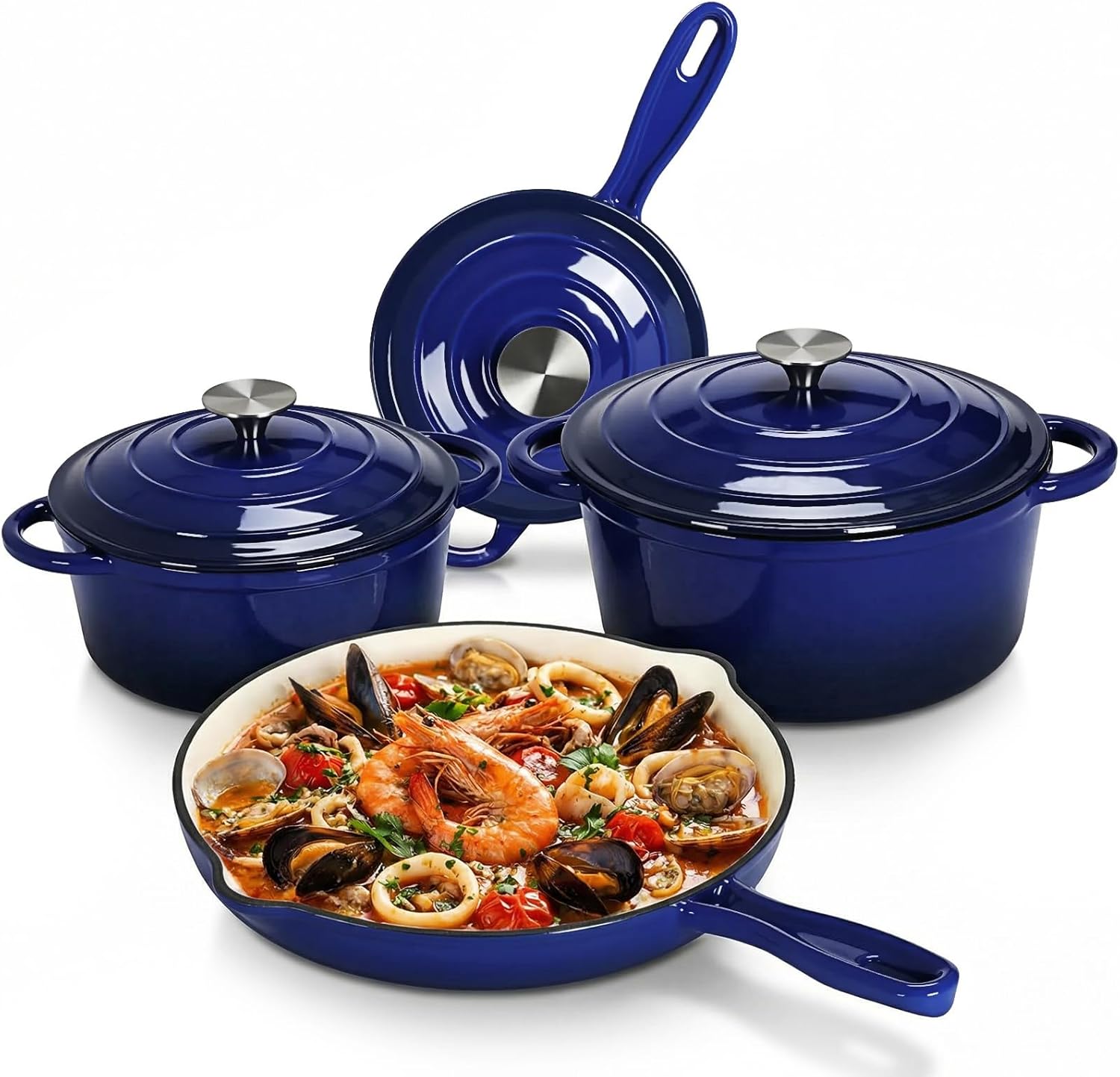 Dutch Oven Enamel - Antikleef geëmailleerde gietijzeren kookgereiset, 7-delige pannenset,