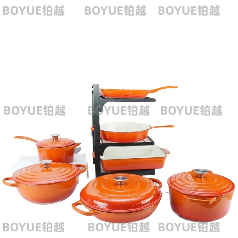 Dutch Oven Enamel - 7-delige gietijzeren emaille kookset, antiaanbaklaag, Nederlandse